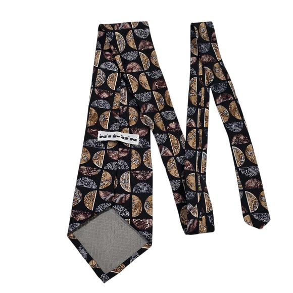 Nipon Boutique Other - NIPON All Silk Geometric Pattern Necktie‎ Black Gold Brown Men's Formal Power
